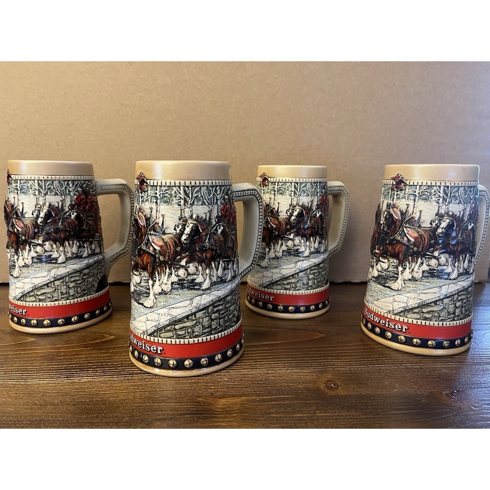 Budweiser Collector's Series Holiday Clydesdales Beer‎ Steins (1988) Set of 4